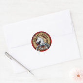 Clan Ramsay Crest over Red Tartan Ronde Sticker (Envelop)