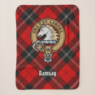 Clan Ramsay Crest over Red Tartan Sherpa Deken