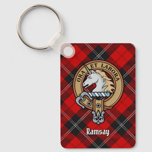 Clan Ramsay Crest over Red Tartan Sleutelhanger (Voorkant)