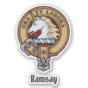 Clan Ramsay Crest over Red Tartan Sticker