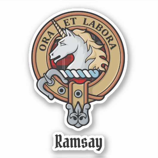 Clan Ramsay Crest over Red Tartan Sticker (Voorkant)