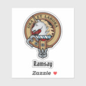 Clan Ramsay Crest over Red Tartan Sticker (Vel)