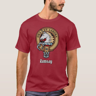 Clan Ramsay Crest over Red Tartan T-shirt