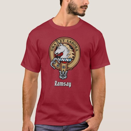 Clan Ramsay Crest over Red Tartan T-shirt (Voorkant)