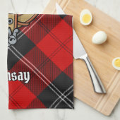 Clan Ramsay Crest over Red Tartan Theedoek (Quarter Fold)