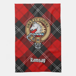 Clan Ramsay Crest over Red Tartan Theedoek