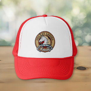 Clan Ramsay Crest over Red Tartan Trucker Pet