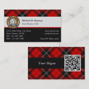 Clan Ramsay Crest over Red Tartan Visitekaartje