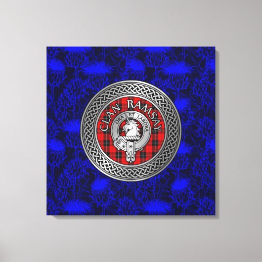 Clan Ramsay Crest & Tartan Knot op Thistle Canvas Afdruk (Voorkant)