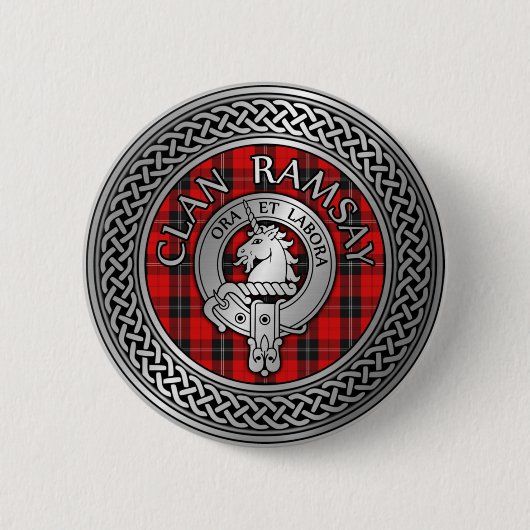 Clan Ramsay Crest & Tartan Knot Ronde Button 5,7 Cm (Voorkant)