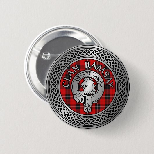 Clan Ramsay Crest & Tartan Knot Ronde Button 5,7 Cm (Voorkant /achterkant)