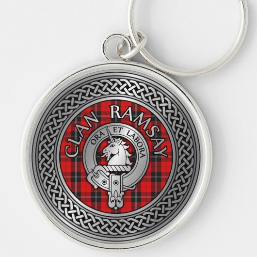 Clan Ramsay Crest & Tartan Knot Sleutelhanger (Voorkant)