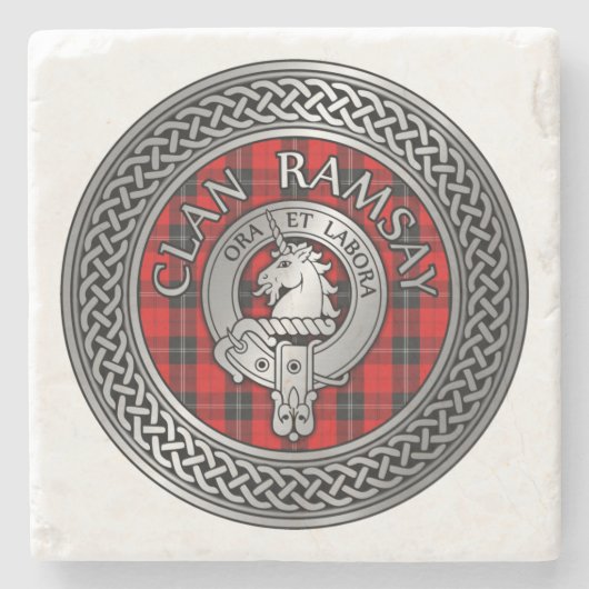 Clan Ramsay Crest & Tartan Knot Stenen Onderzetter (Voorkant)