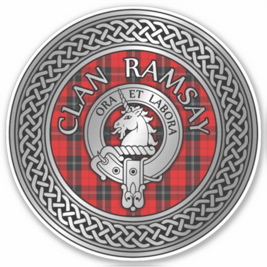 Clan Ramsay Crest & Tartan Knot Sticker (Voorkant)