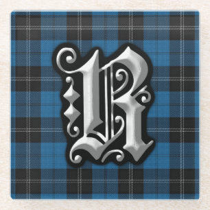 Clan Ramsay Ramsey Letter R Monogram Blauw Tartan Glazen Onderzetter