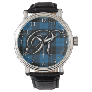 Clan Ramsay Ramsey Letter R Monogram Blue Tartan Horloge