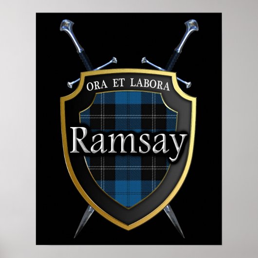 Clan Ramsay Tartan Scottish Shield & Swords Poster (Voorkant)