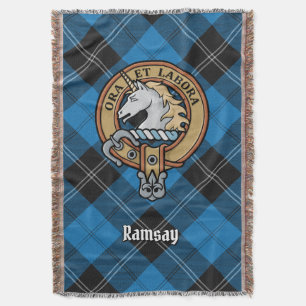 Clan Ramsay Wapen over Blauwe Jacht Tartan Deken