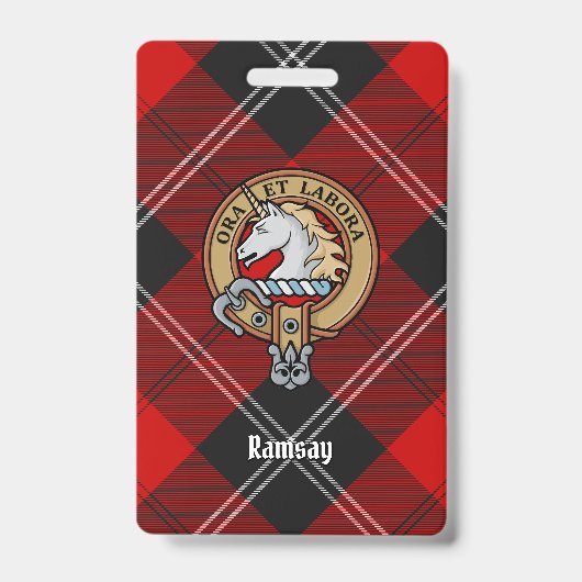 Clan Ramsay Wapen over Rode Tartan Badge (Voorzijde)