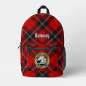 Clan Ramsay Wapen over Rode Tartan Bedrukte Rugzak (Voorkant)