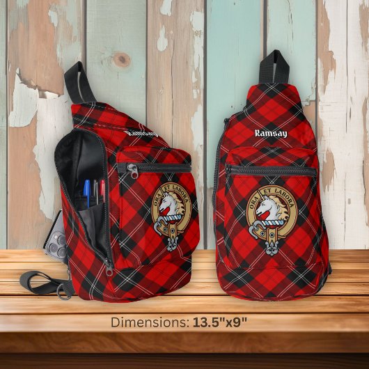 Clan Ramsay Wapen over Rode Tartan Sling Bag