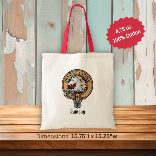 Clan Ramsay Wapen over Rode Tartan Tote Bag