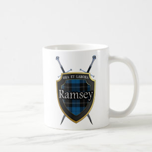 Clan Ramsey Ramsay Tartan Shield and Swords Koffiemok