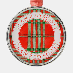CLAN RED SCOTT Premium Ronde Kerstbal + Tekst Metalen Ornament