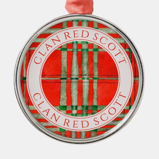 CLAN RED SCOTT Premium Ronde Kerstbal + Tekst Metalen Ornament (Voorkant)