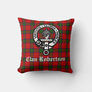 Clan Robertson Crest Badge en Tartan Kussen