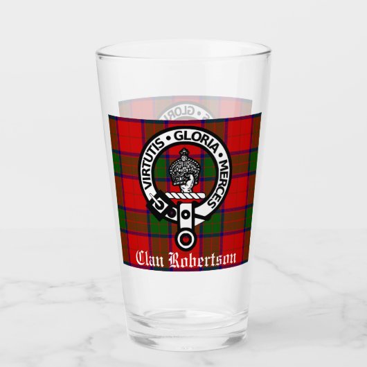 Clan Robertson Crest Badge & Tartan Glas (Voorkant)