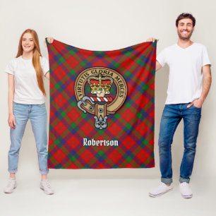 Clan Robertson Crest over Tartan Fleece Deken