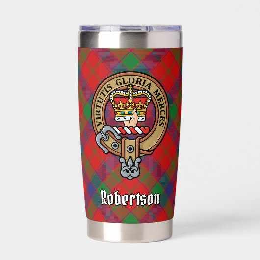 Clan Robertson Crest over Tartan Geïsoleerde Drinkbeker (Voorkant)