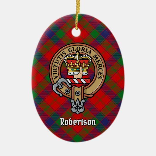 Clan Robertson Crest over Tartan Keramisch Ornament (Voorkant)