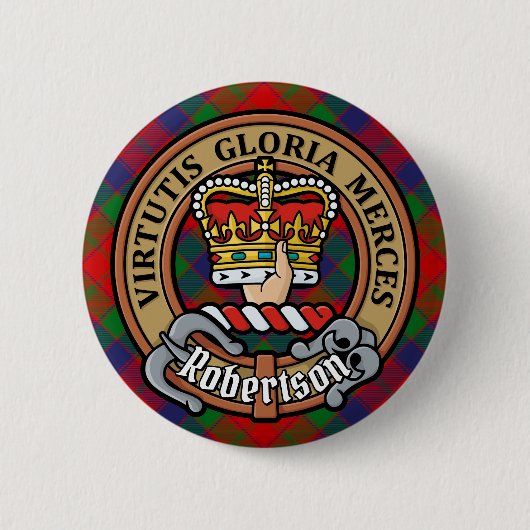 Clan Robertson Crest over Tartan Ronde Button 5,7 Cm (Voorkant)