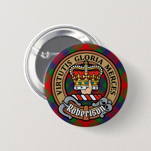 Clan Robertson Crest over Tartan Ronde Button 5,7 Cm (Voorkant /achterkant)