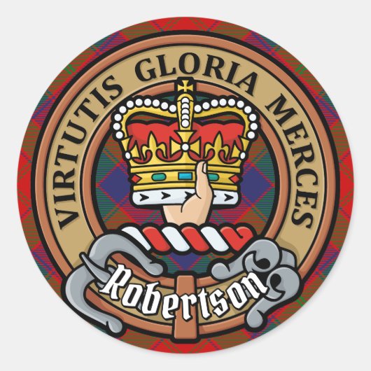 Clan Robertson Crest over Tartan Ronde Sticker (Voorkant)