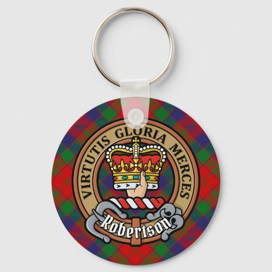 Clan Robertson Crest over Tartan Sleutelhanger (Voorkant)