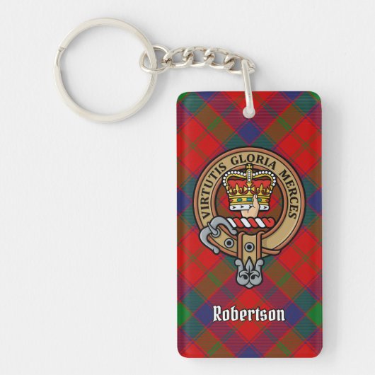 Clan Robertson Crest over Tartan Sleutelhanger (Voorkant)