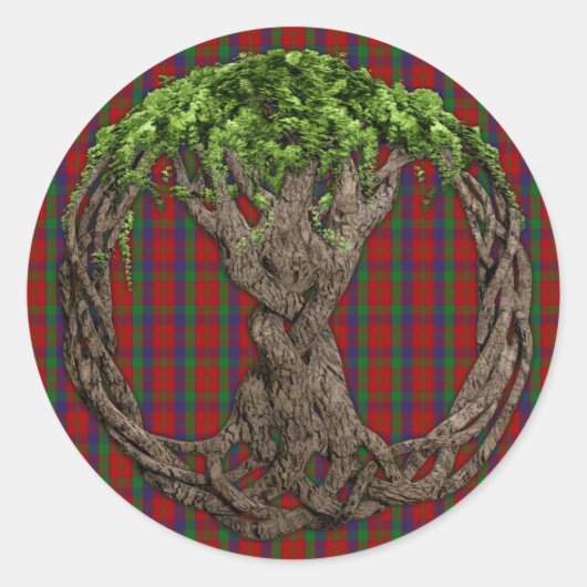 Clan Robertson Tartan en Celtic Tree of Life Ronde Sticker (Voorkant)