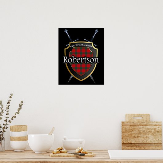 Clan Robertson Tartan Scottish Shield & Swords Poster (Keuken)