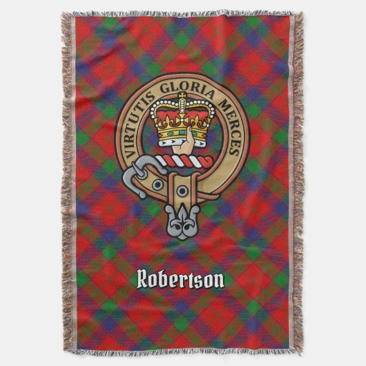 Clan Robertson Wapen over Tartan Deken (Voorkant Verticaal)