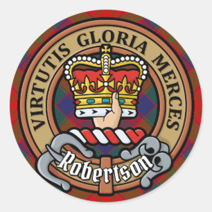 Clan Robertson Wapen over Tartan Ronde Sticker