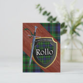 Clan Rollo Tartan Sword & Shield Briefkaart (Staand voorkant)