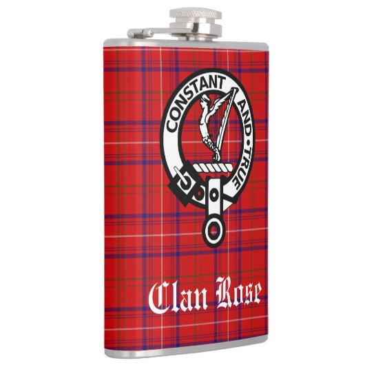 Clan Roos Crest Badge en Tartan Heupfles (Rechts)