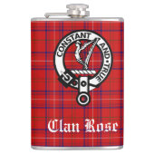 Clan Roos Crest Badge en Tartan Heupfles (Voorkant)