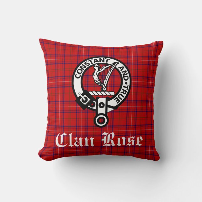 Clan Roos Crest Badge en Tartan Kussen (Voorkant)