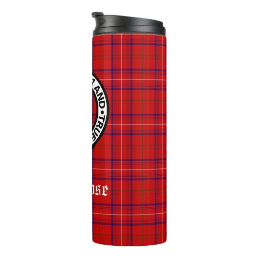 Clan Roos Crest Badge en Tartan Thermosbeker (Geroteerd rechts)