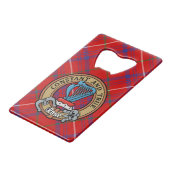 Clan Roos Crest over Tartan Creditkaart Flessenopener (Voorkant Gekanteld)