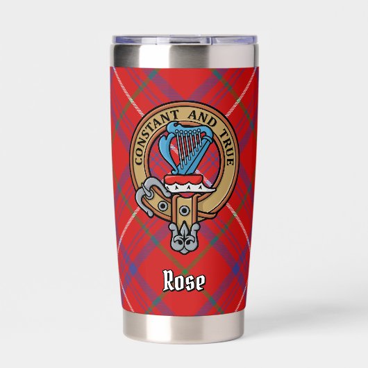 Clan Roos Crest over Tartan Geïsoleerde Drinkbeker (Voorkant)